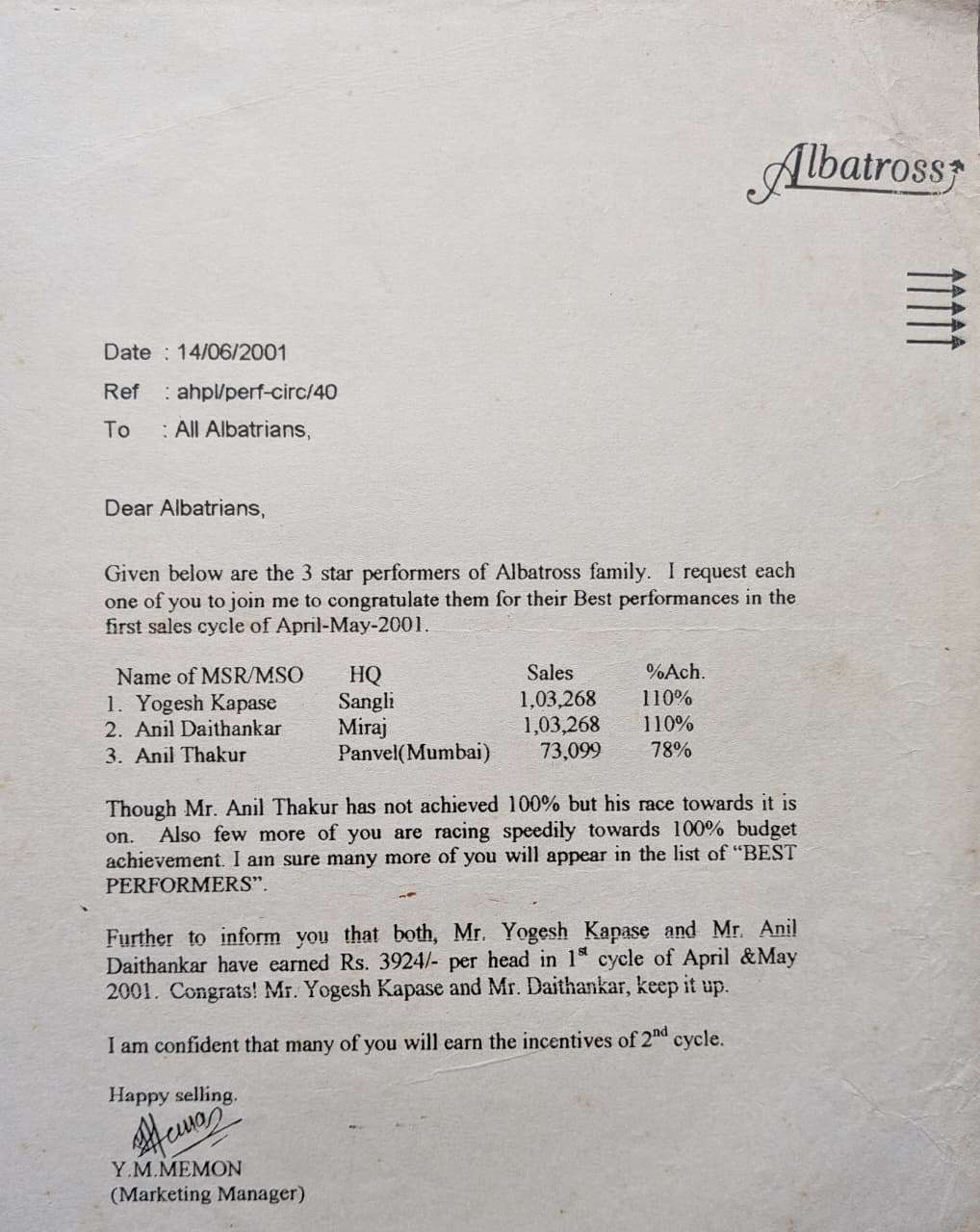 Top Performer at Albatross